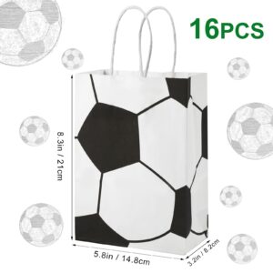 PEUTIER 16pcs Soccer Party Favor Paper Bags, Football Themed Party Gift Bags with Handles Soccer Goodie Bags Treat Candy Bags for Kids Adults Soccer Party Supplies (Style 2)