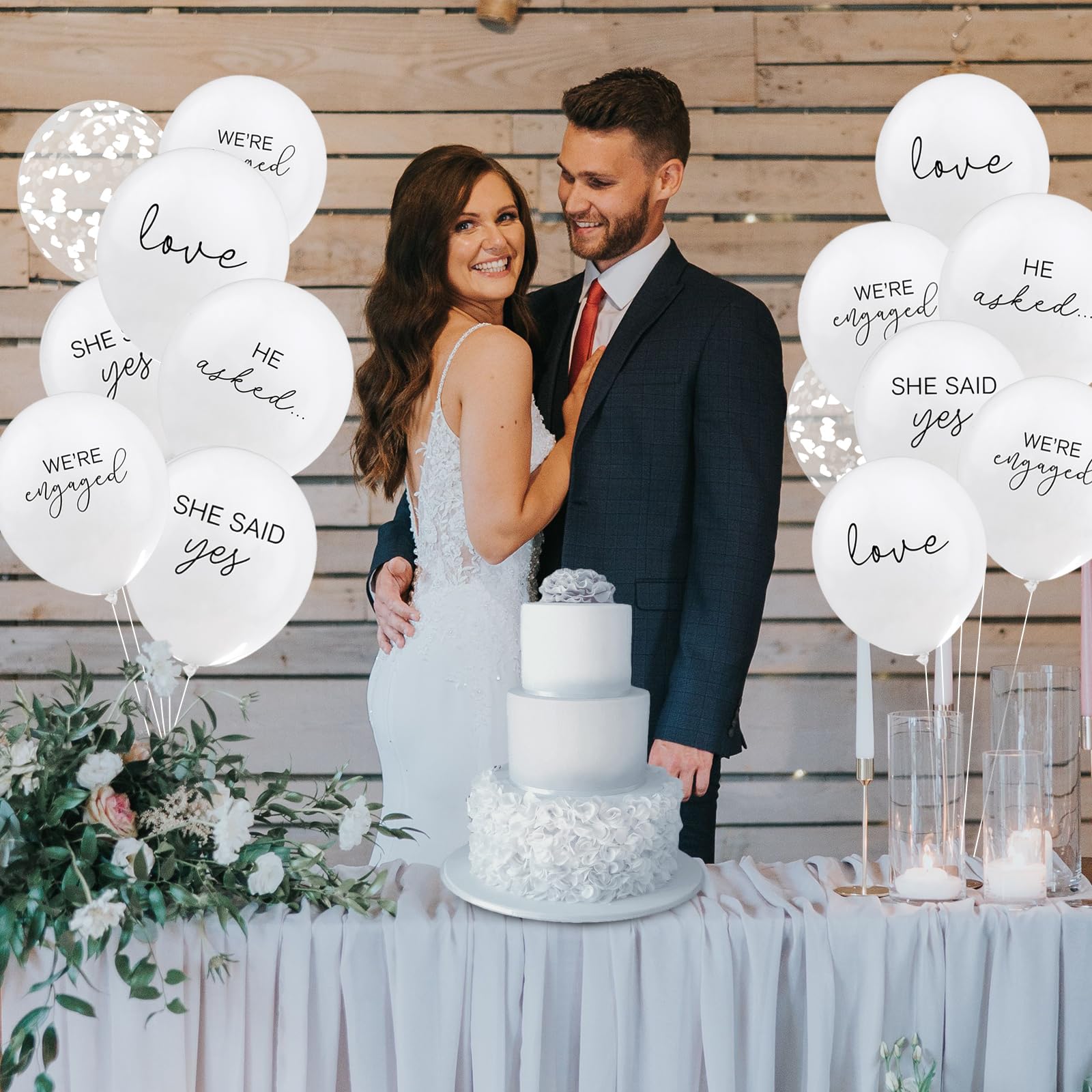 36Pcs Engagement Party Balloons HE ASKED,SHE SAID Yes WE'RE ENGAGED Balloons Love Shape Paper Scraps Balloons for Engagement Hen Bachelorette Wedding Party Decoration