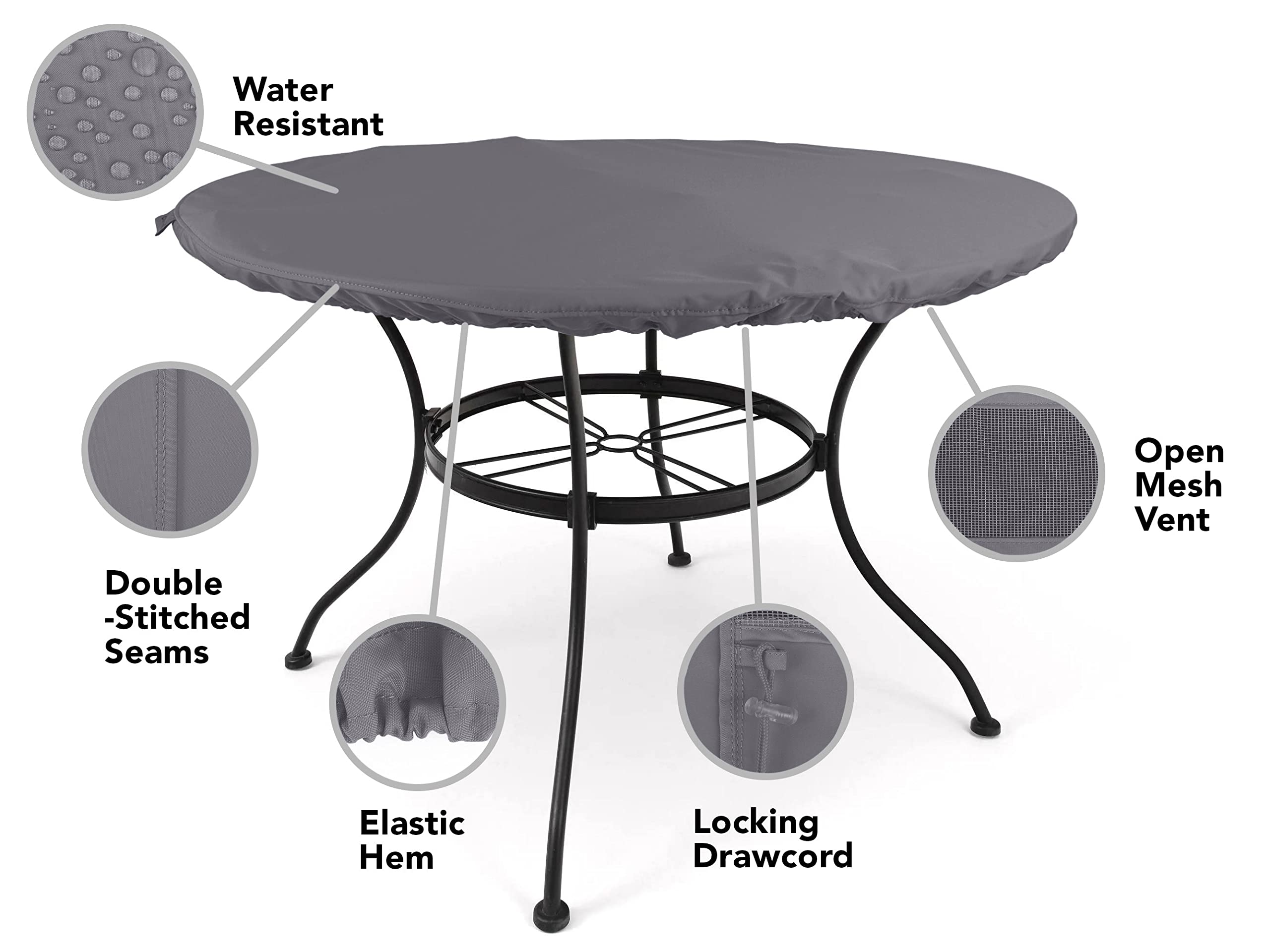 Covermates Round Table Top Cover - Water-Resistant Polyester, Adjustable Buckle Straps, Middle Buckle Strap, Patio Table Covers, 42-48 Diameter, Charcoal