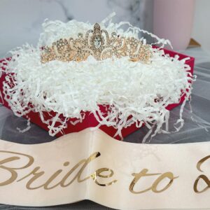 JETKONG 3 Pcs Bachelorette Party Decorations Bridal Shower Crown, Bride to Be Sash&Veil for Women Bachelorette Party Gifts, Bachelorette Party Supplies, Gifts, Favors (Rose Gold)