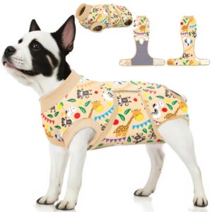 petwarm dog surgical recovery suit female,substitute e-collar & cone prevent licking dog onesies pet surgery recovery suit female male dog onesie for spay neuter,zoo pattern,yellow,l