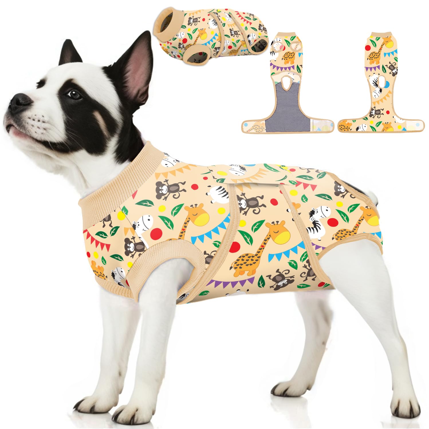 PetWarm Dog Surgical Recovery Suit Female,Substitute E-Collar & Cone Prevent Licking Dog Onesies Pet Surgery Recovery Suit Female Male Dog Onesie for Spay Neuter,Zoo Pattern,Yellow,L