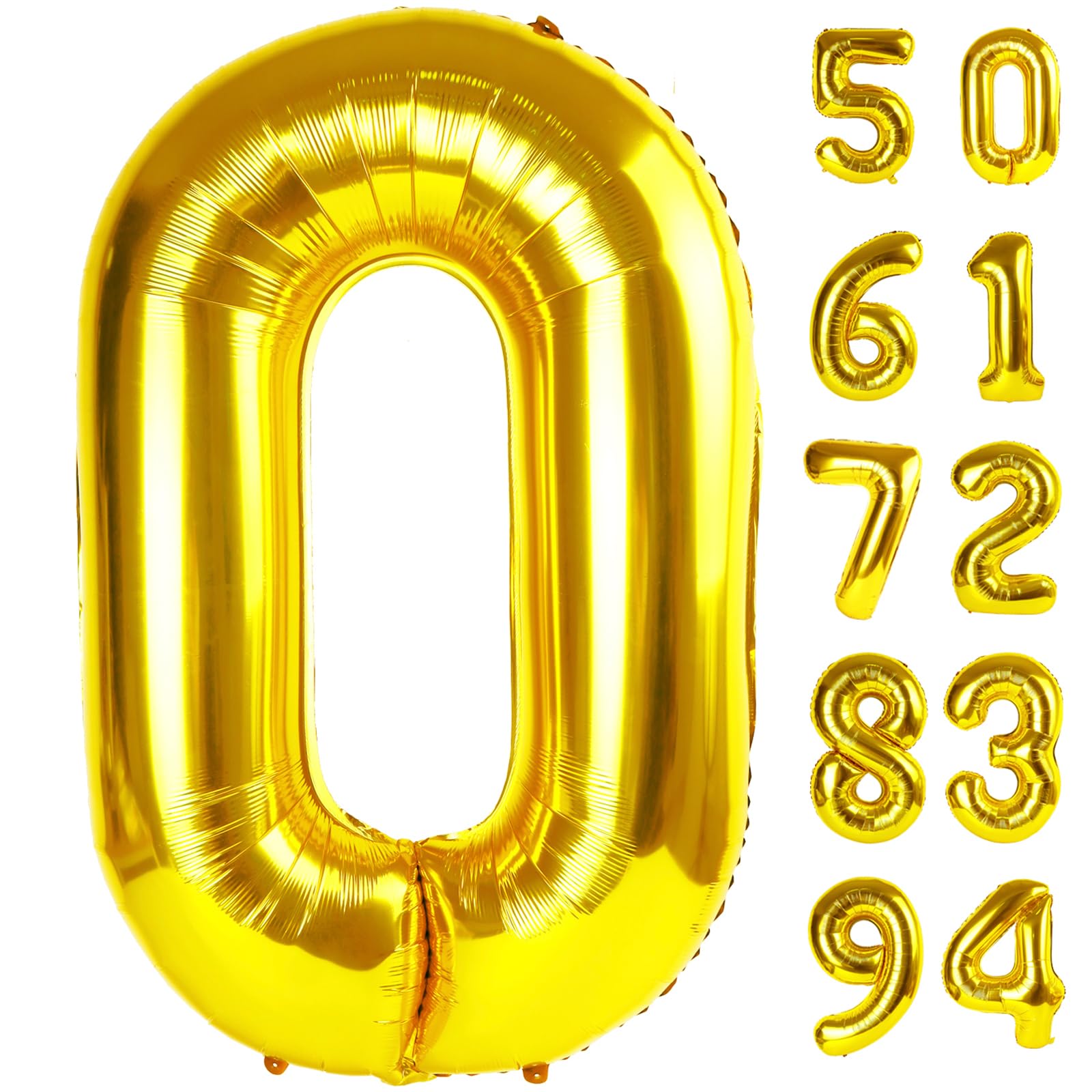 Gold Number Balloon 40 Inch, 0 Number Balloons, 10 20 30 40 50 Numbers Balloon Birthday Decorations, Gold Party Supplies for Women Men