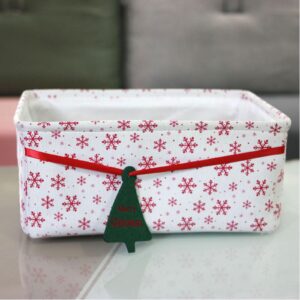 Christmas Basket Box Foldable Christmas Storage Basket Christmas Red Pattern with Snowflakes Flower Fabric Collapsible Storage Bins Organizer Bag