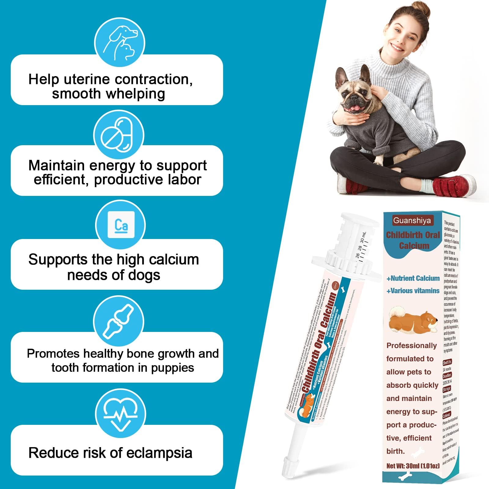 Oral Calcium for Dogs Fast Absorbing Calcium Supplement Liquid - Whelping, Nursing, and Calcium Deficiency Supporting Efficient Labor-30 cc