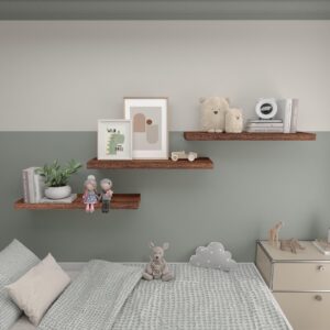 Kultilanda Floating Shelves 24 Inch Wall Shelf Solid Wood Mounted Storage for Bedroom Living Room Set of 3, Rustic Brown Wall Shelves