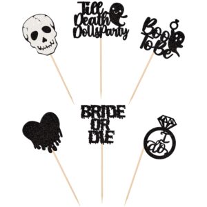 24 PCS Halloween Bachelor Party Cupcake Toppers Black Boo To Be Ring Bride Or Die Skull Bloody Heart I Do Cupcake Picks for Halloween Ghost Engagement Bachelorette Party Cake Decorations Supplies