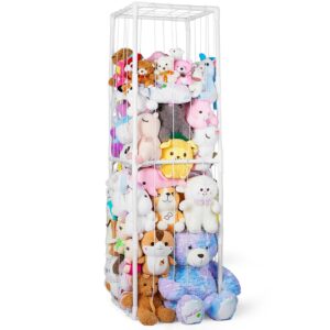 FIOBEE Stuffed Animals Zoo Storage Stuffed Animals Holder Organizer Large Toy Storage Shelf with Elastic Band Stuffed Animals Cage for Nursery Playroom Bedroom Room Furniture, White, L