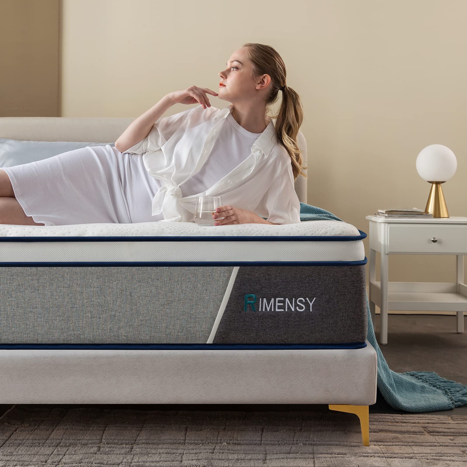 Rimensy Queen Mattress, 12 Inch Gel Memory Foam and Innerspring Hybrid Mattress in a Box, Motion Isolation, Medium Firm Mattress, Pressure Relief, Queen Size Mattress 60"*80"*12"