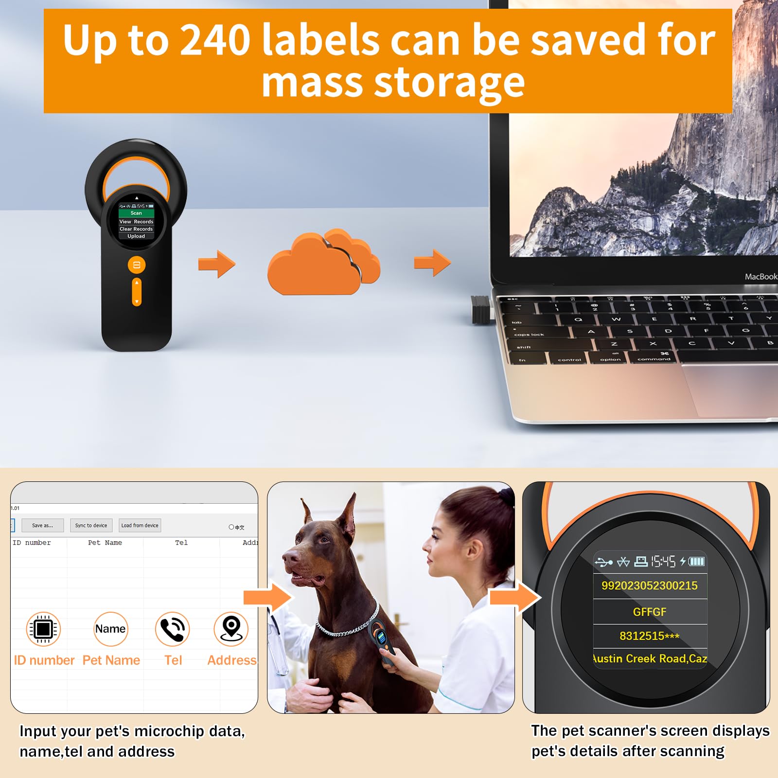 Symcode Animal Microchip Scanner with 1.44IN TFT Display, Bluetooth Wireless Pet Chip Scanner RFID Reader ISO11784/85/FDX-B/EMID 240 Records Data Storage Upload to PC