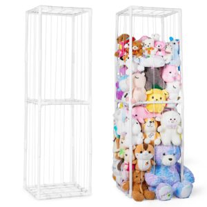 FIOBEE Stuffed Animals Zoo Storage Stuffed Animals Holder Organizer Large Toy Storage Shelf with Elastic Band Stuffed Animals Cage for Nursery Playroom Bedroom Room Furniture, White, L