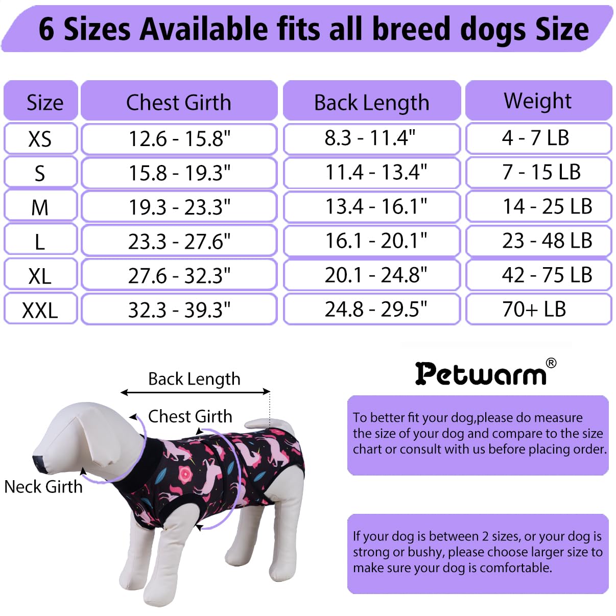 PetWarm Dog Surgery Recovery Suit Male Neuter,Recovery Suit for Dogs,Dog After Surgery Onesie,Post-Spay & Neuter,Prevents Licking–Cotton Protect Dog Abdominal,Unicorn Pattern,Black,XL