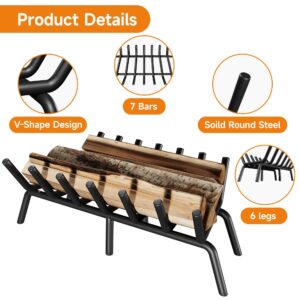 SUZLON Fireplace Grate 27 inch 7 Bar Fireplace Log Grate Heavy Duty Solid Steel Indoor Chimney Hearth with 6 Enhanced Stability Legs Kindling Tools Pit Wood Stove Firewood Burning Rack Holder