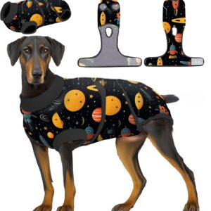 PetWarm Surgery Recovery Suit Male,Hooded Dog Inner Clothes,Substitute E-Collar & Cone Anti-Licking Dog Surgery Recovery Suit Soft Dog Bodysuit for Small Medium Large Dogs,Cosmic Pattern,Black Gold,S