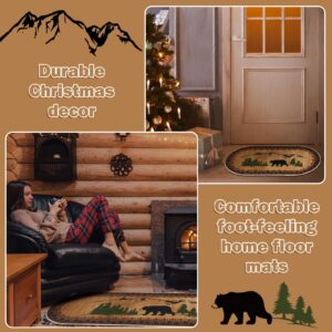 2 Pcs Bear Non Skid Rug Rustic Lodge Theme Area Rug with Bear and Cub Scene Cabin Rug Bear Farmhouse Rug Winter Kitchen Cabin Rug Christmas Bear Decor for Home Bathroom Bedroom Living Room