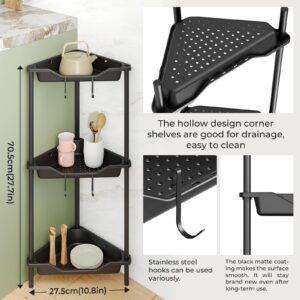 ODesign 3 Tier Floor Standing Corner Shower Caddy Organizer Plastic Metal Splicing Shelf Storage Rack for Bathroom Black - Rustproof