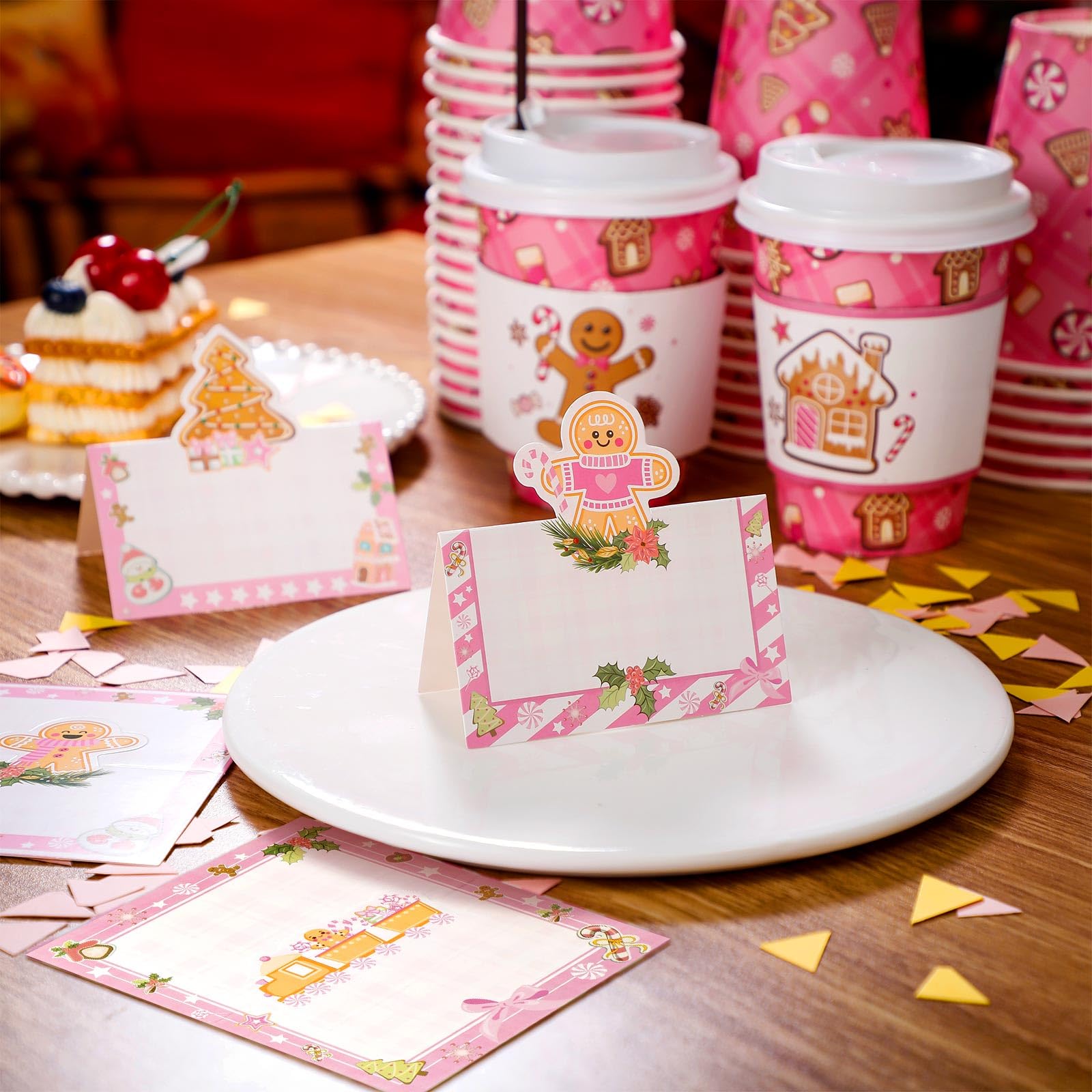 Eersida Christmas Pink Gingerbread Man Place Cards for Table Holiday Name Cards Gingerbread Man Table Name Cards Christmas Place Card Holders Colorful Birthday Place Cards for Christmas