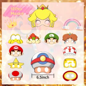 Mario Party Favors,98Pcs Mario Birthday Party Supplies include Goodie Bags,Felt Masks,Stamps,Slap Bracelets,Stickers,Classroom Rewards,Carnival Prizes,Party Activities,Themed Goodie Bags Stuffers