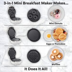 MasterChef 3-in-1 Mini Breakfast Maker- Make Eggs, Pancakes, Donuts, & Waffles and More in One Appliance! 3 Removable Non-Stick Cooking Plates for Easy Cleaning & Storing- Great Birthday, Holiday Gift