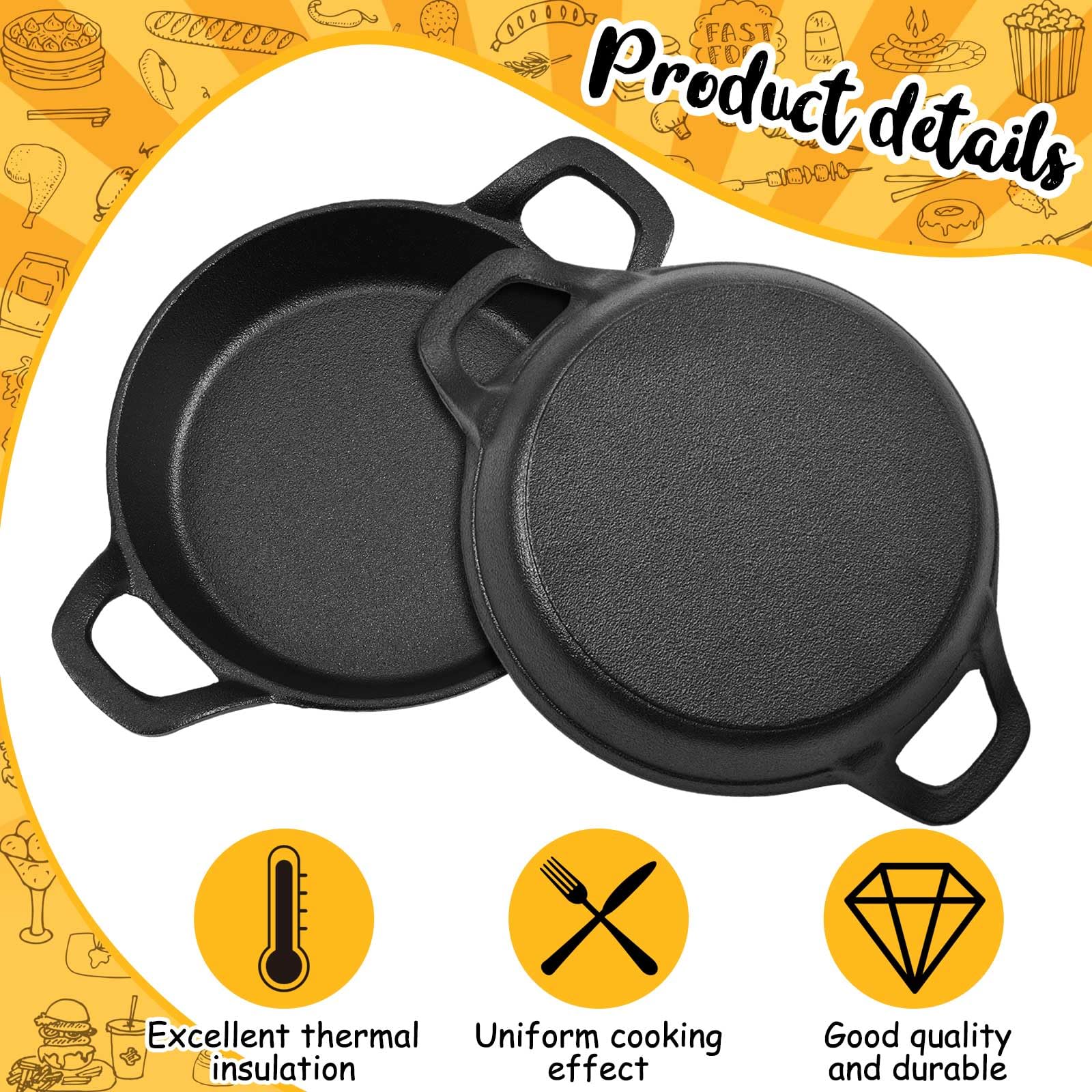 Ziliny Mini Skillets Cast Iron Pan 6.34 x 6.34 x 1.5 Inch Cast Iron Ramekin Set Black Small Casserole Dish Cast Iron Cookware Oven Safe Mini Skillets for Kitchen Indoor Outdoor Picnic(2 Pack)