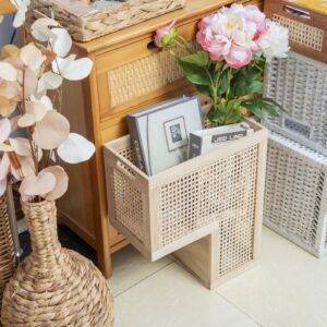 SHCMSADO Wood Stair Basket with Handles,Wicker Step Storage Basket -Natural