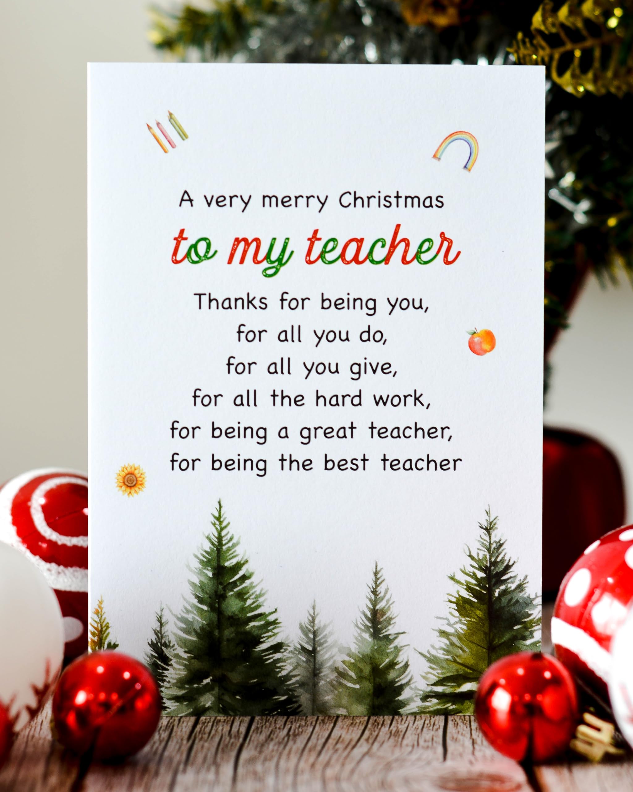 BlinkBlink Christmas Card for Teacher, Christmas Greeting Card with Envelope and Seal, Express Your Love and Warm Christmas Wishes for Your Teacher, Thoughtful Card for Him or Her, Thank You Teacher