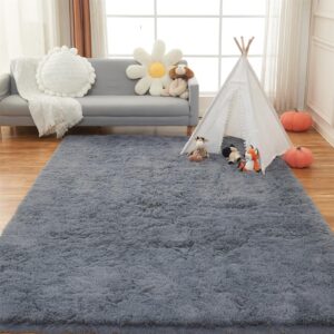 AMTOVO Area Rugs for Living Room, Fluffy Dark Grey 8x10 Clearance Bedroom Rug, Large Throw Shag Carpet for Nursery, Kids, Playroom Home Decor