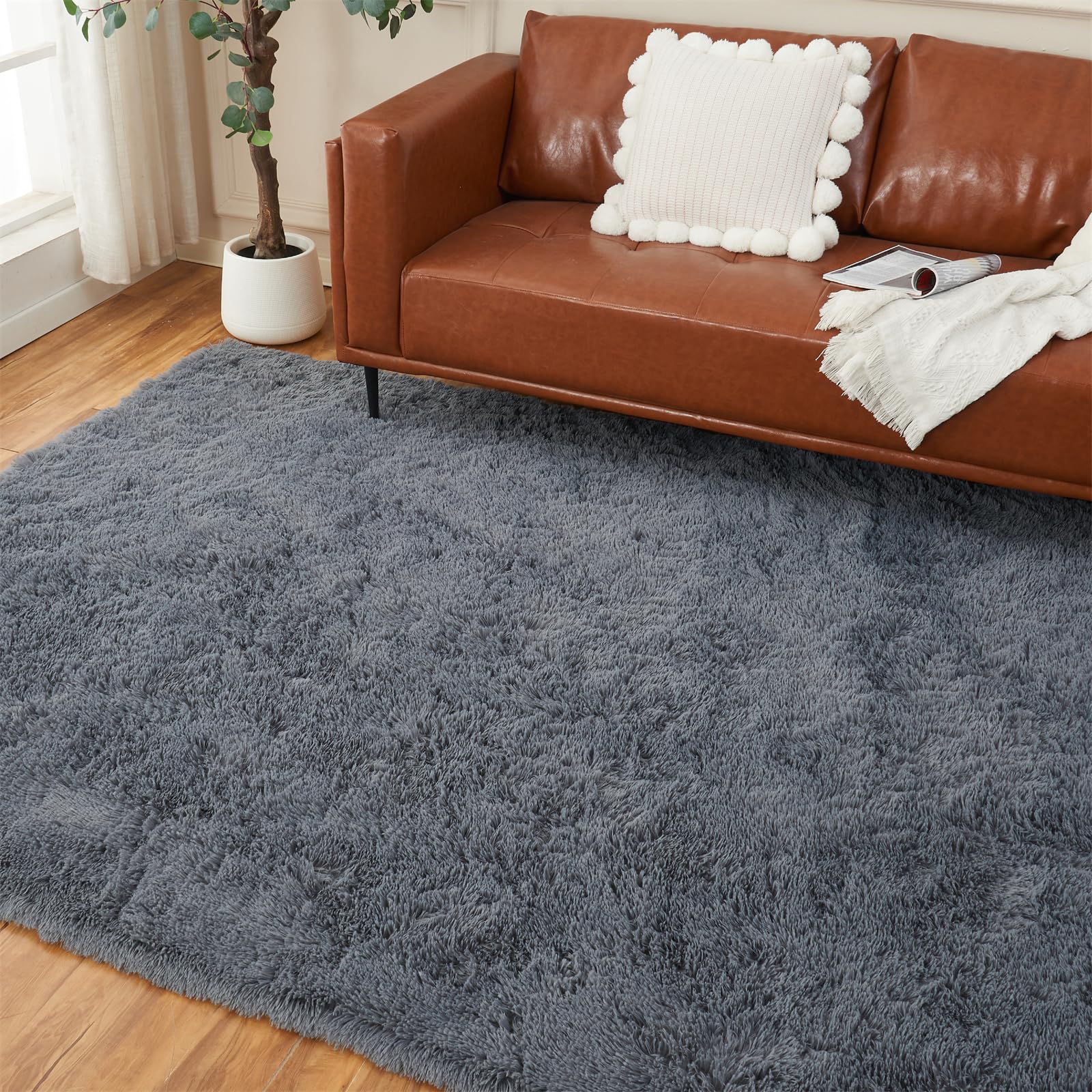 AMTOVO Area Rugs for Living Room, Fluffy Dark Grey 8x10 Clearance Bedroom Rug, Large Throw Shag Carpet for Nursery, Kids, Playroom Home Decor