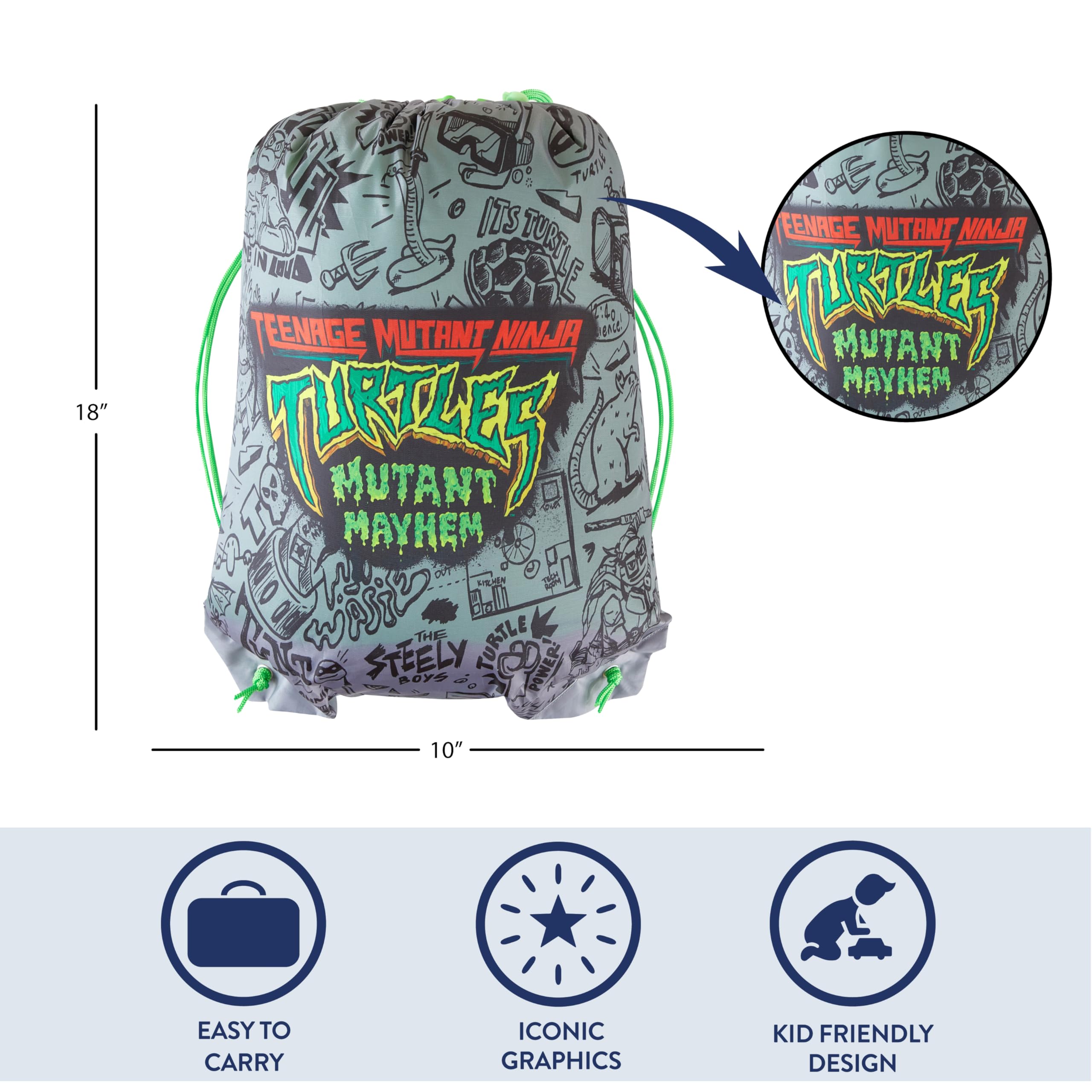 Ninja Turtles Mutant Mayhem Slumber Set,Comfortable Sleeping Bag with Convenient Sling Bag