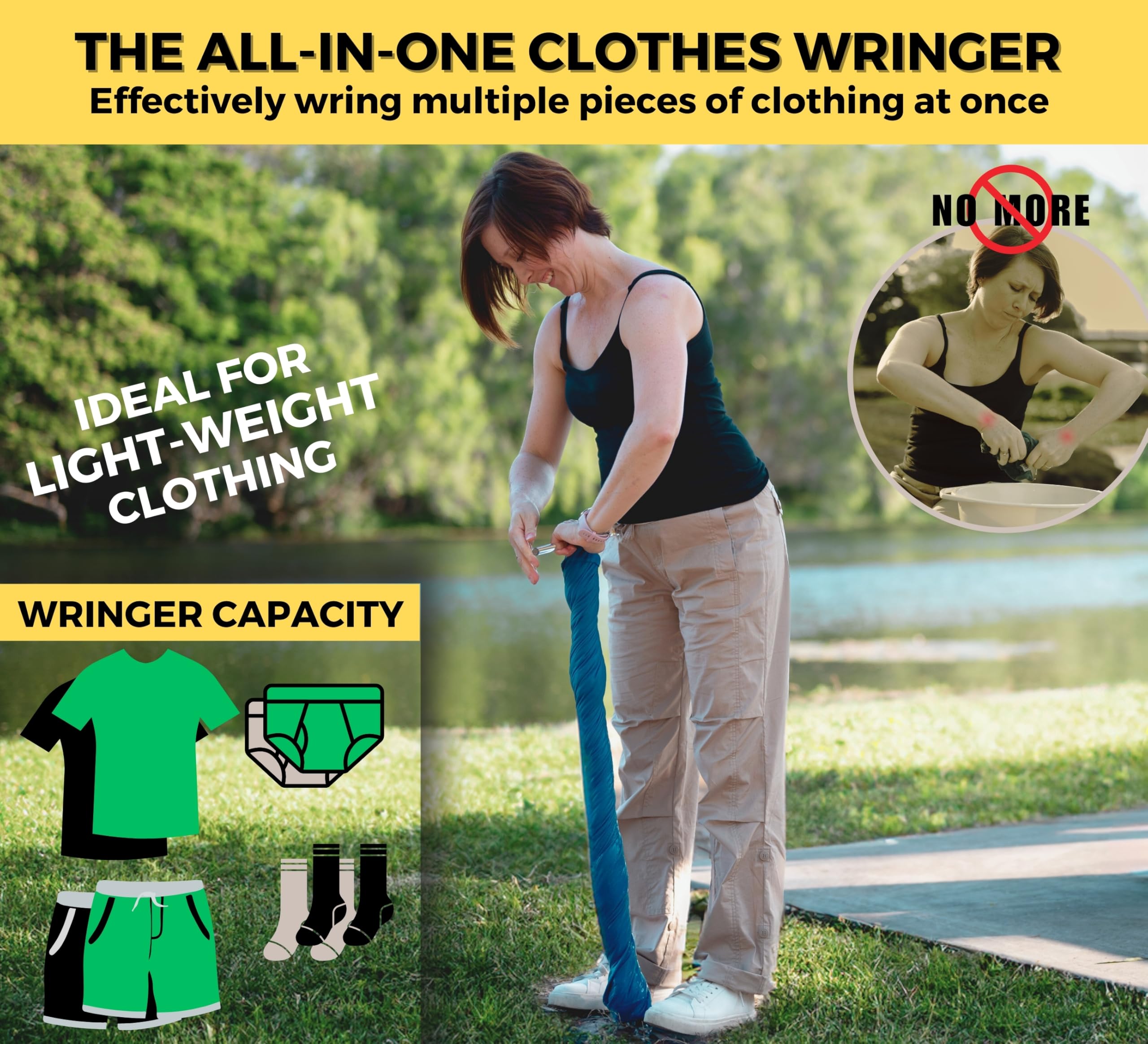 Dezitrek Original Ultra Light Clothes Wringer - Ideal for Light-Weight Clothing, Manual Hand Crank Laundry Wringer for Off Grid Living, Camping, Hotel and Travel - Compact, Eco-Friendly Towel Wringer