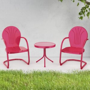 efurden outdoor bistro set, patio retro metal chairs, patio porch furniture set 3 pieces for pool, garden, deck,balcony, pink