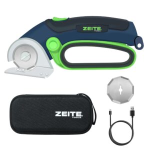 zeite 4v cordless electric scissors, cardboard cutter with 2 x blade, 1 x storage box, 1 x usb charging cable, electric cutter, power rotary scissors for box carpet plastic, easy to hold and safety