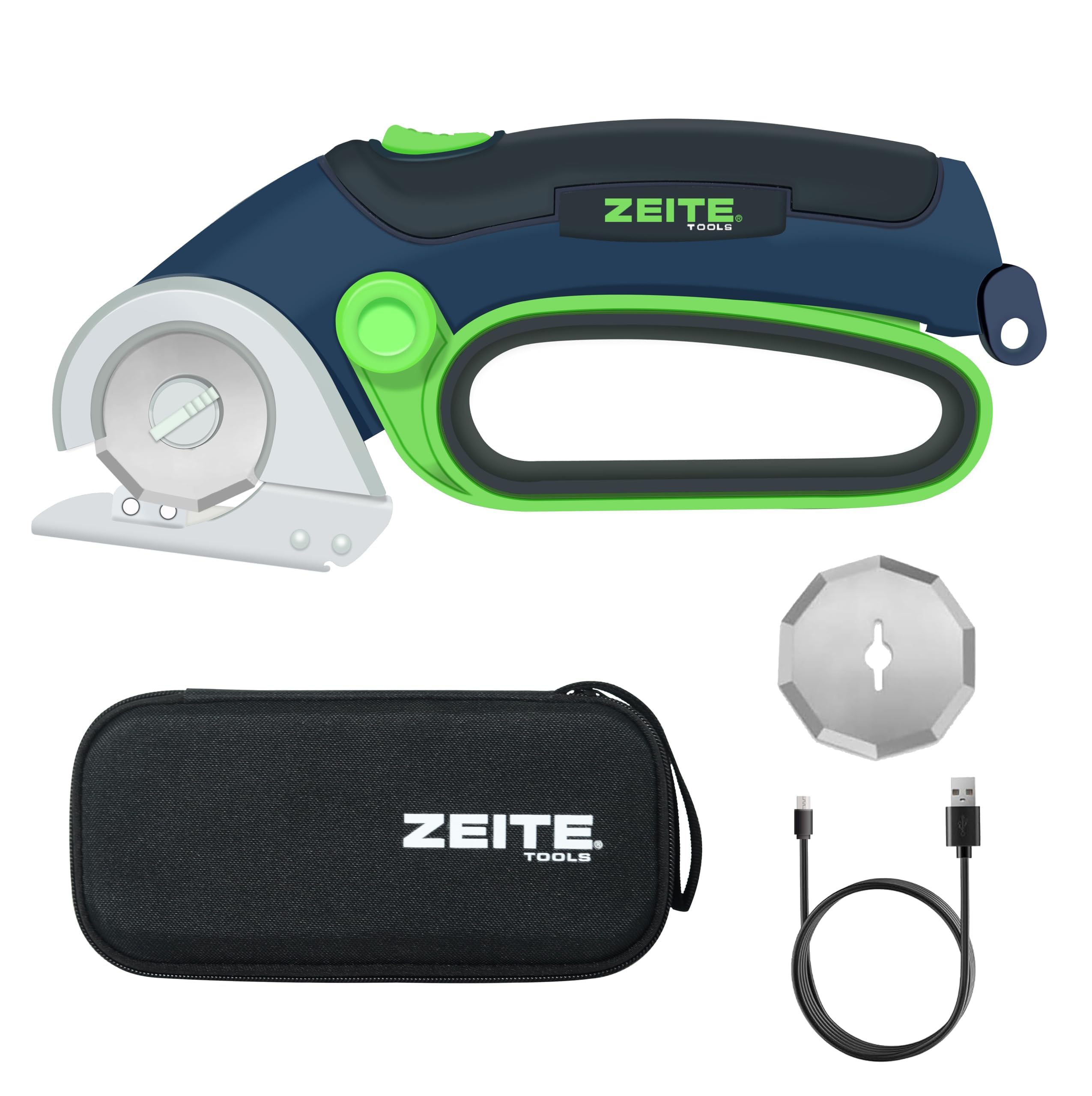 ZEITE 4V Cordless Electric Scissors, Cardboard Cutter with 2 x Blade, 1 x Storage Box, 1 x USB Charging Cable, Electric Cutter, Power Rotary Scissors for Box Carpet Plastic, Easy to Hold and Safety