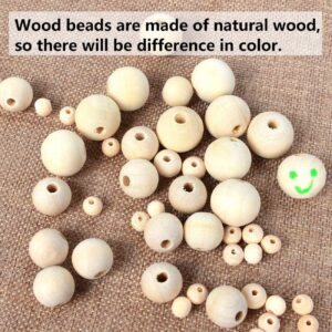 950pcs Wooden Beads for Crafts 7 Sizes Unfinished Natural Wood Beads Wooden Beads Bulk 6mm, 8mm, 10mm, 12mm, 14mm, 16mm, 20mm Beads for Garland Macrame Jewelry Making DIY Farmhouse Decor