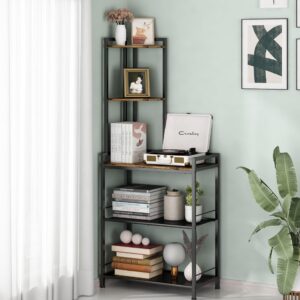 gillas 5 tier corner shelf stand, freestanding corner shelf unit bookshelf, corner table with shelf, tall storage organizer rack for living room, bedroom, office. small space, metal, country rustic