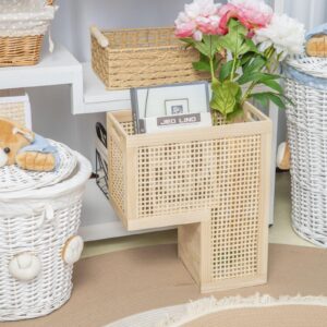 SHCMSADO Wood Stair Basket with Handles,Wicker Step Storage Basket -Natural