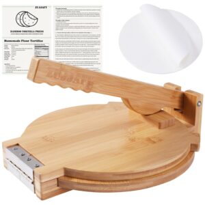 zujjafy tortilla press 10 inch bamboo tortilla maker with 100 parchment paper, mexican tortillera presser homemade tortillas pataconera dough press