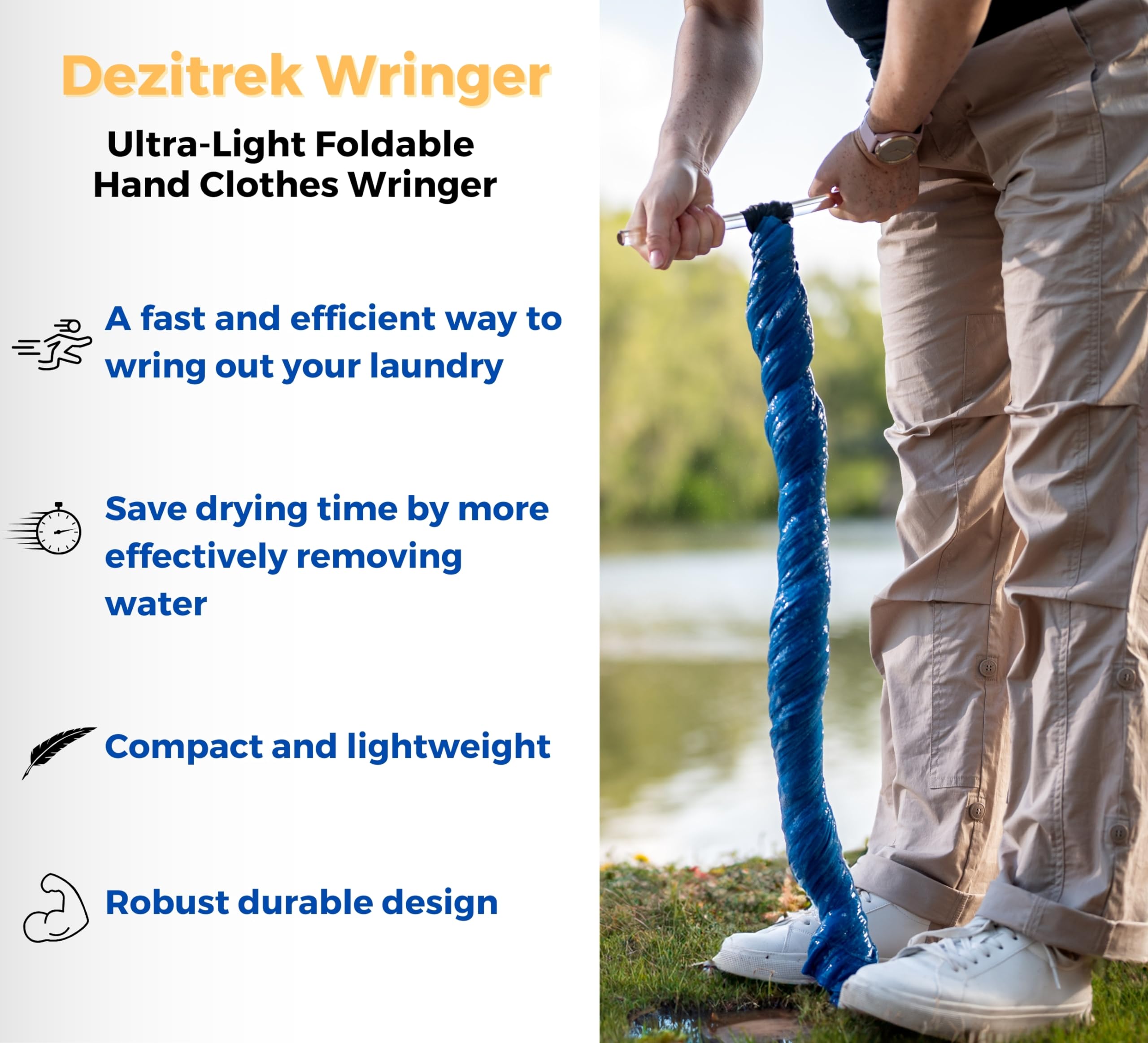 Dezitrek Original Ultra Light Clothes Wringer - Ideal for Light-Weight Clothing, Manual Hand Crank Laundry Wringer for Off Grid Living, Camping, Hotel and Travel - Compact, Eco-Friendly Towel Wringer