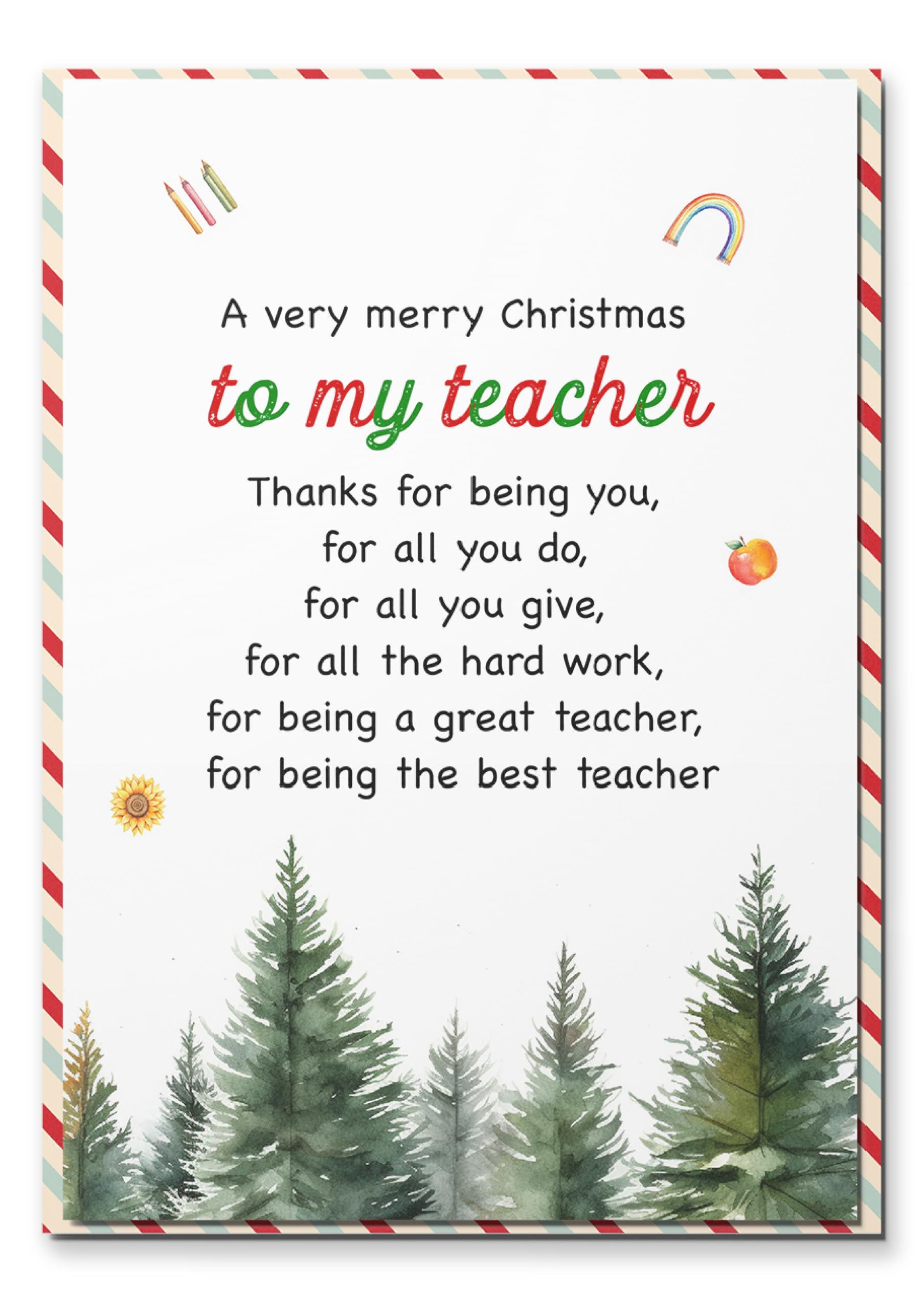 BlinkBlink Christmas Card for Teacher, Christmas Greeting Card with Envelope and Seal, Express Your Love and Warm Christmas Wishes for Your Teacher, Thoughtful Card for Him or Her, Thank You Teacher