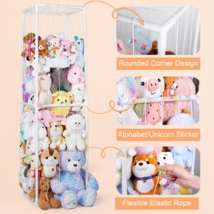 FIOBEE Stuffed Animals Zoo Storage Stuffed Animals Holder Organizer Large Toy Storage Shelf with Elastic Band Stuffed Animals Cage for Nursery Playroom Bedroom Room Furniture, White, L