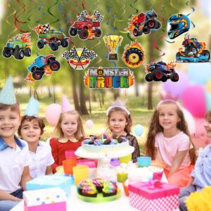 Capoda 54 Pieces Monster Truck Hanging Foil Swirls Truck Birthday Party Decoration Set Truck Theme Paper Hanging Cutouts for Boys Car Transportation Party Supplies Baby Shower Home Wall Ceiling Decor