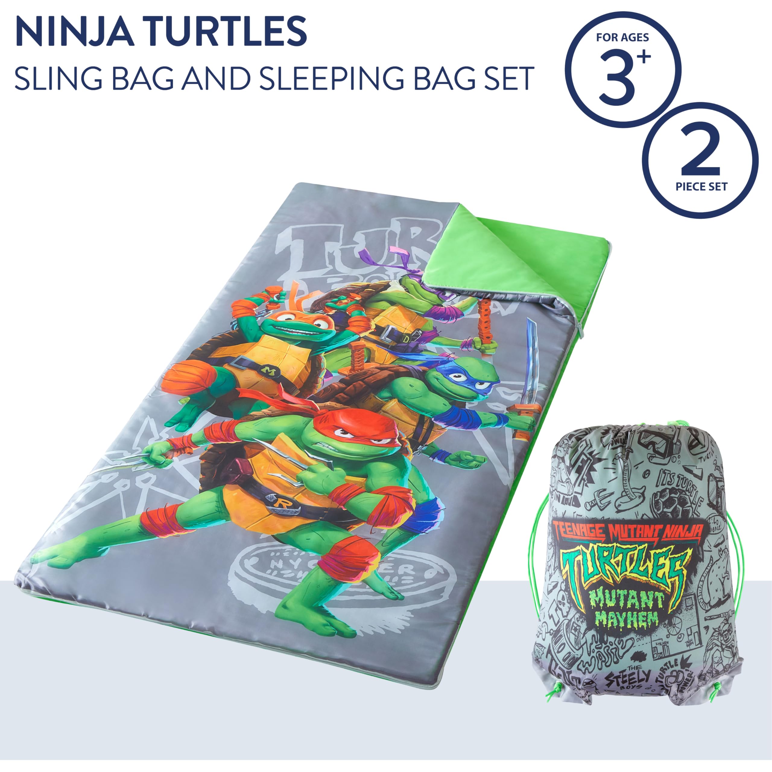 Ninja Turtles Mutant Mayhem Slumber Set,Comfortable Sleeping Bag with Convenient Sling Bag