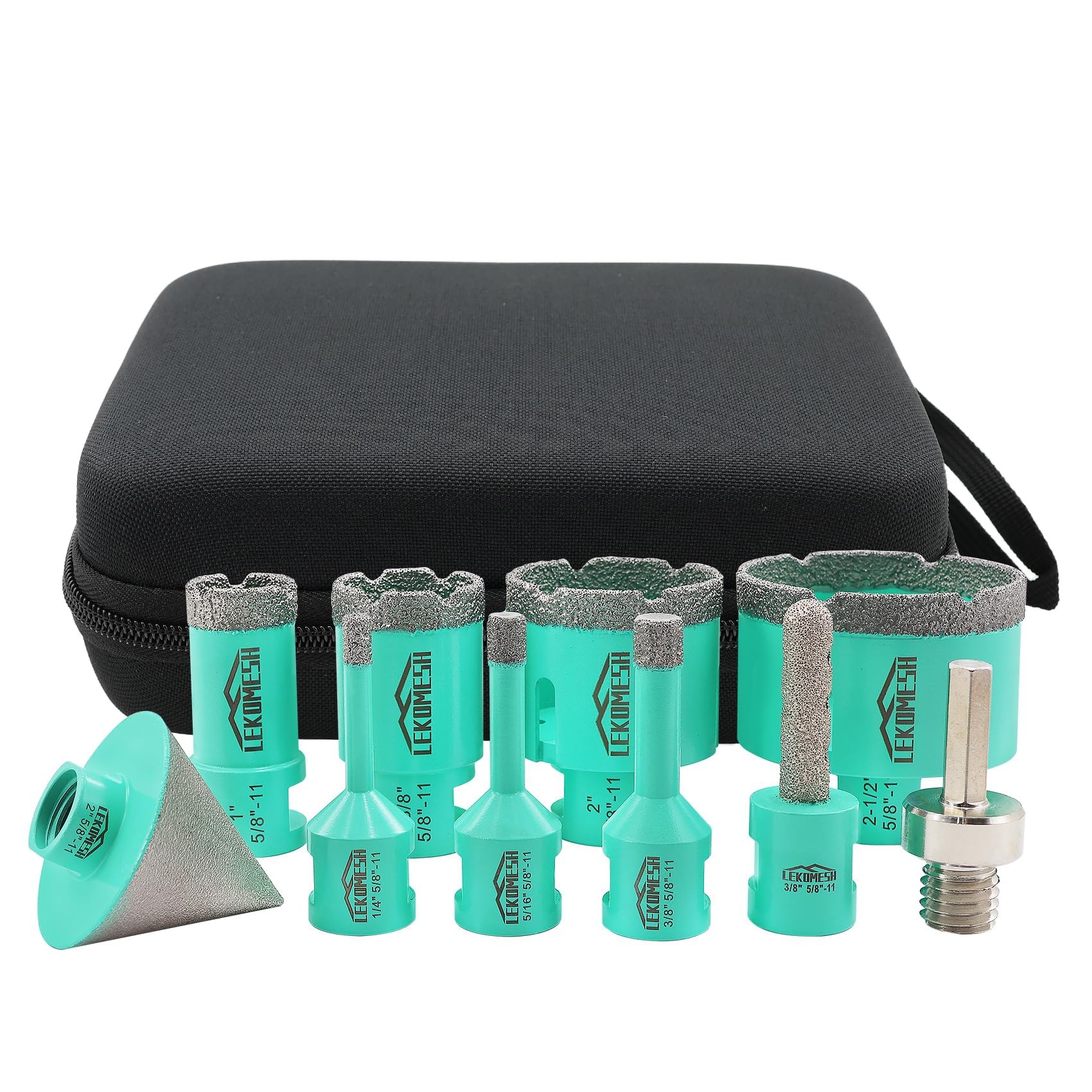 Diamond Core Drill Bits Set - LEKOMESH Tile Hole Saw Kit (6/8/10/25/35/50/65mm+10mm Finger Bit+50mm Chamfer Bit+Adapter) for Porcelain Tile Ceramic Marble Brick Concrete,5/8"-11 Thread