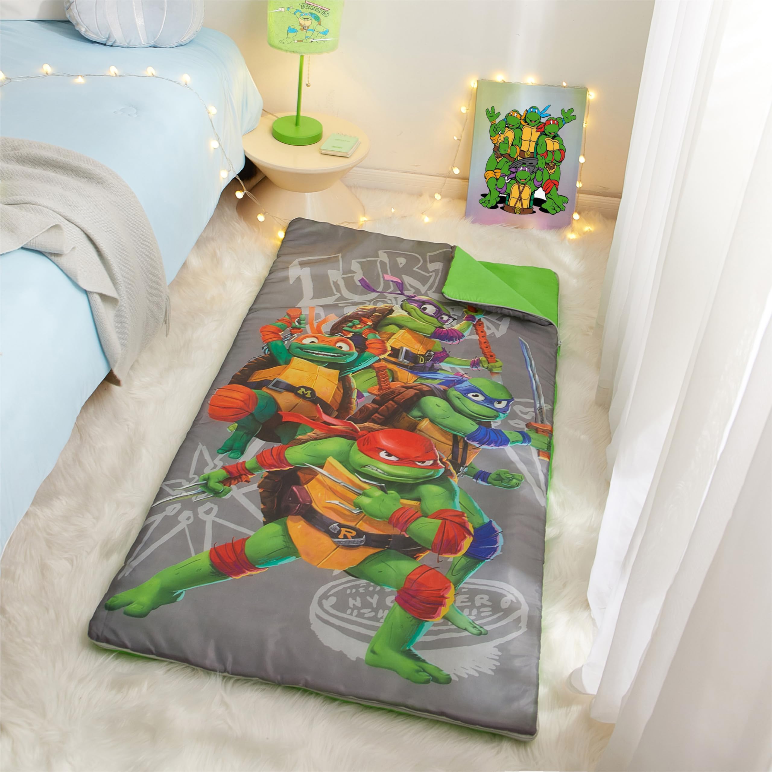 Ninja Turtles Mutant Mayhem Slumber Set,Comfortable Sleeping Bag with Convenient Sling Bag