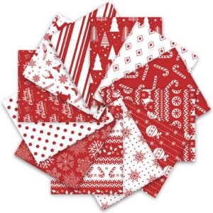 whaline 12pcs christmas cotton fabric bundles white red xmas tree snowflake reindeer printed fat quarters holiday sewing fabrics for diy handmade crafting, 18 x 22 inch