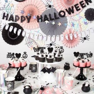 24 PCS Halloween Bachelor Party Cupcake Toppers Black Boo To Be Ring Bride Or Die Skull Bloody Heart I Do Cupcake Picks for Halloween Ghost Engagement Bachelorette Party Cake Decorations Supplies