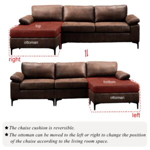 HOOOWOOO Faux Suede Leather L Shaped Couch,100" Sectional Sofa with Reversible Left/Right Facing Chaise,Modern Comfy Deep Seat Couch for Living Room Office Small Space,Chocolate Dark Brown