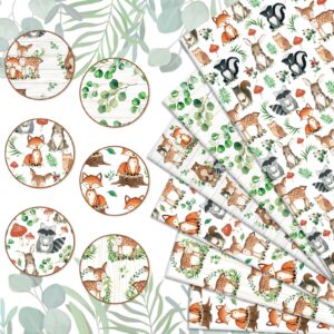 Whaline 6Pcs Woodland Cotton Fabric Bundles Woodland Animal Eucalyptus Printed Fat Quarters Sewing Fabrics for DIY Handmade Crafting, 18 x 22 Inch