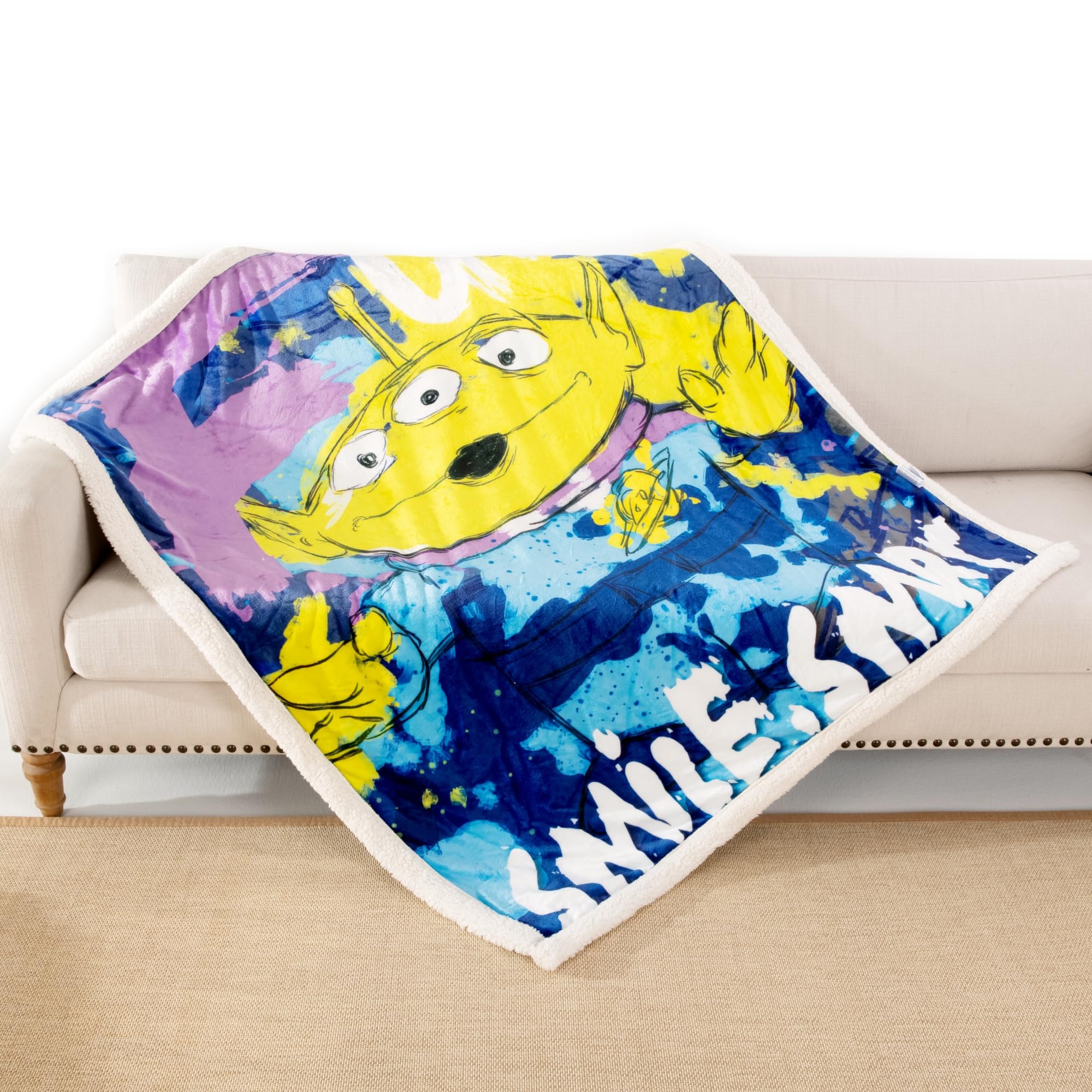 Kids Sherpa Flannel Throw Blanket 50" x 60 inches, Super Soft Cozy Plush Blanket for Indoor and Outdoor Use (Aliens, Throw(50'' × 60''))