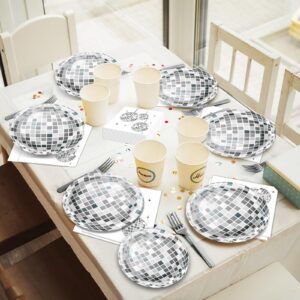 200PCS Disco Theme Party Plates and Napkins 1970s Birthday Party Decorations Silver Disco Birthday Party Plates 70s Disco Party Tableware Set Serves 50 Guests Baby Shower Wedding Party Supplies Favors